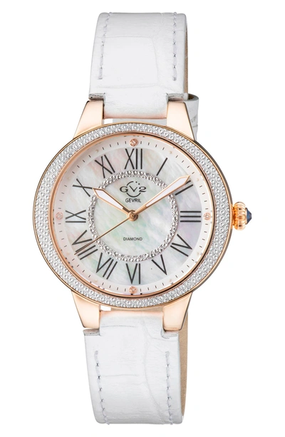 Shop Gevril Astor Ii Swiss Diamond Leather Strap Watch, 36mm In White