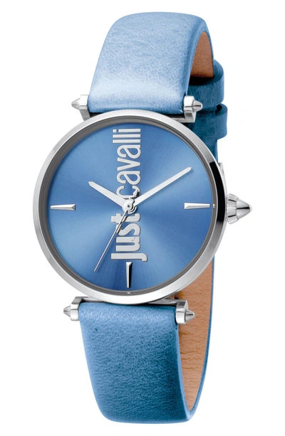 Shop Just Cavalli Armonia Leather Strap Watch, 32mm In Blue