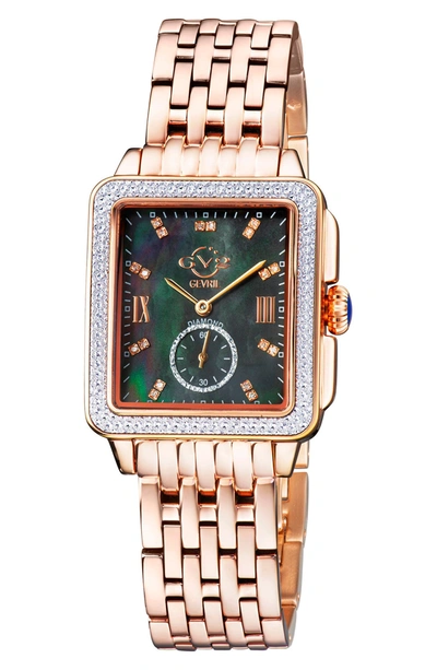Shop Gevril Bari Tortoise Black Mother Of Pearl Dial Diamond Watch, 34 Mm X 30 Mm In Rose Gold