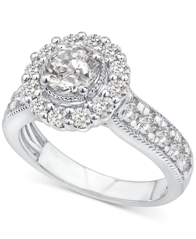 Shop Macy's Diamond Halo Engagement Ring (2 Ct. T.w.) In 14k White Gold