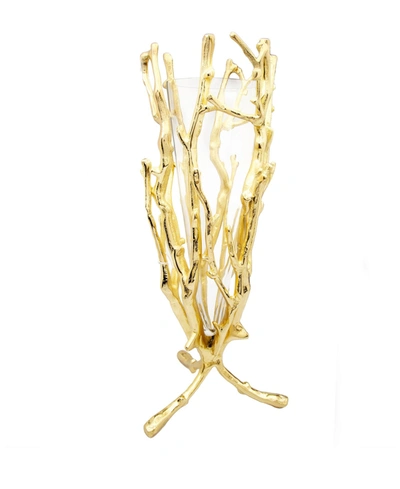 Classic Touch 19" Gold Floral Vase With Removable Glass Insert In Gold
