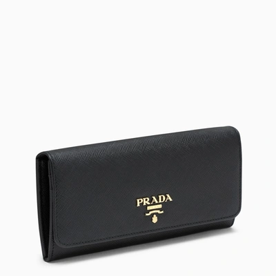 Shop Prada Black/gold Saffiano Wallet