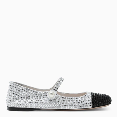 Shop Miu Miu White/black Ballerinas With Crystal In Multicolor