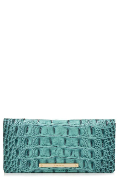 Shop Brahmin Ady Croc Embossed Leather Wallet In Bottle Blue