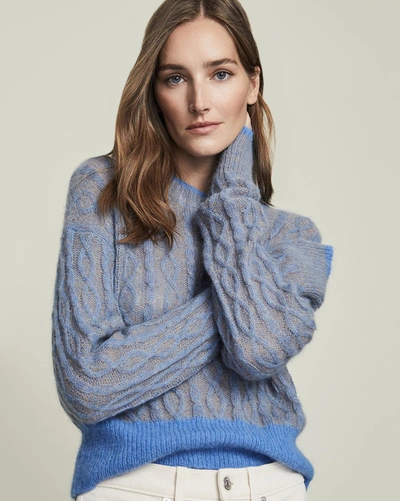 Shop Veronica Beard Riola Cable-knit Sweater In Blue Multi