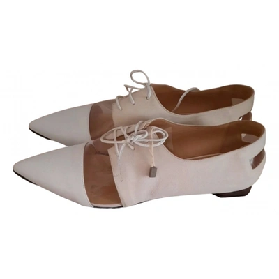Pre-owned Manila Grace Leather Flats In Beige