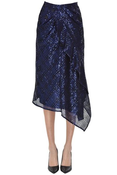 Shop Self-portrait Sequined Midi Skirt In Blue