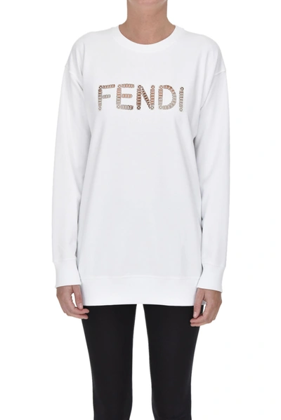 Shop Fendi Cut-out Designer Logo Sweatshirt In White