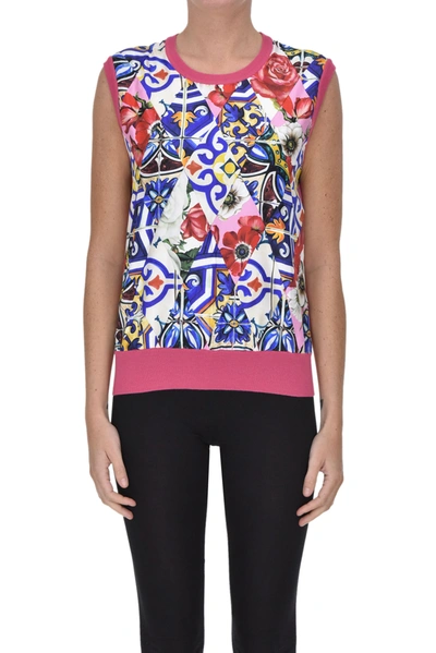 Shop Dolce & Gabbana Printed Silk And Cashmere Top In Multicoloured