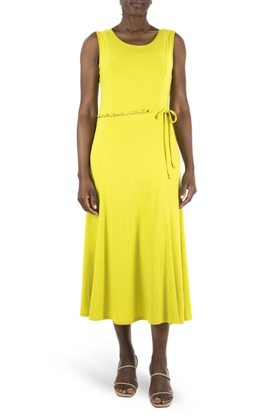 Shop Nina Leonard Sleeveless Sylvia Chain Belt Dress In Chartreuse
