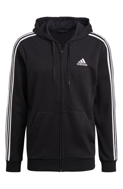 Shop Adidas Originals Essentials French Terry 3-stripes Full Zip Hoodie In Black/ White