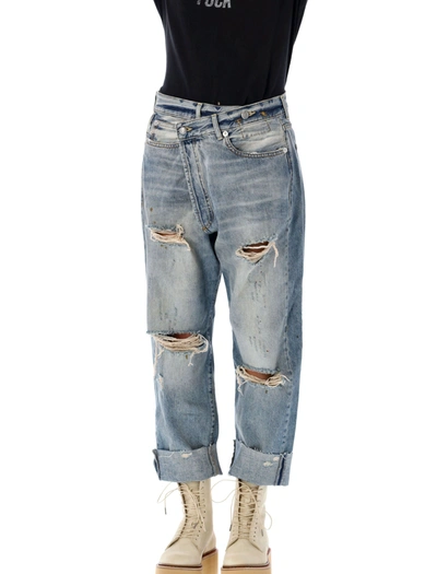 Shop R13 Crossover Distressed Jeans In Blue