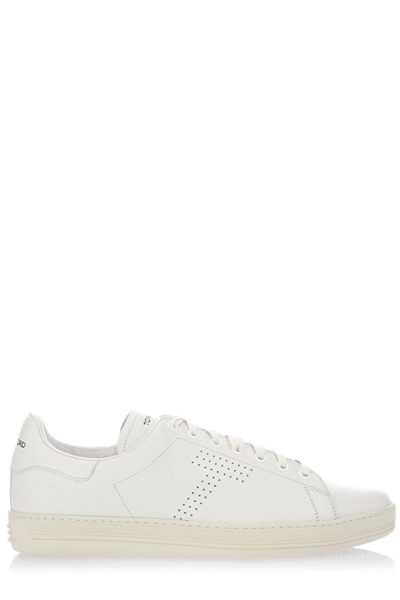 Shop Tom Ford Warwick Logo Perforated Low In White