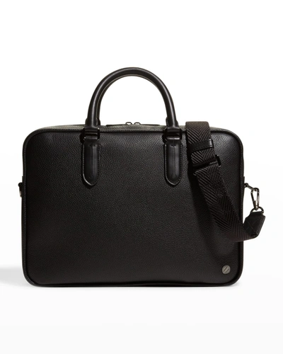 Shop Ermenegildo Zegna Men's Pebbled Leather Briefcase In Black