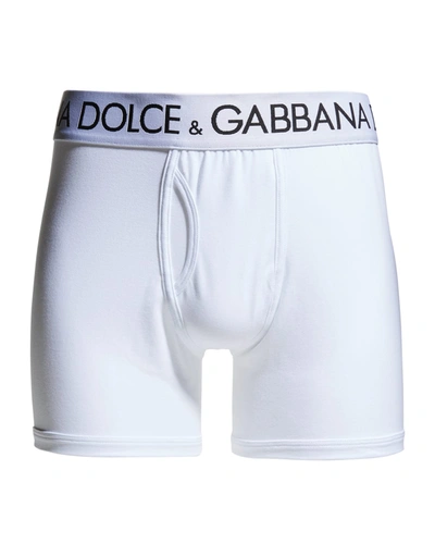 Shop Dolce & Gabbana Men's Long Logo Boxer Briefs In Opt White