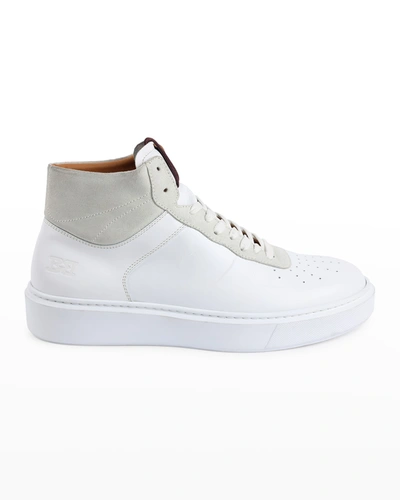 Shop Bruno Magli Men's Festa Mix-leather High-top Sneakers In White/off White