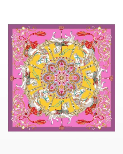 Shop Rani Arabella Carousel-print Cashmere-blend Scarf In Pink