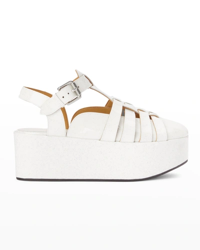 Shop Loewe Leather Wedge Fisherman Sandals In Soft White