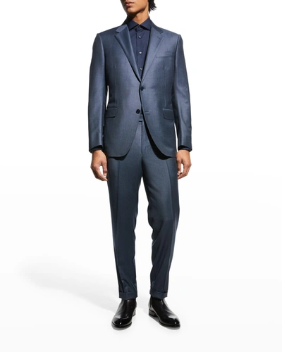 Shop Ermenegildo Zegna Men's Wool Tic Suit In Md Blu Ck