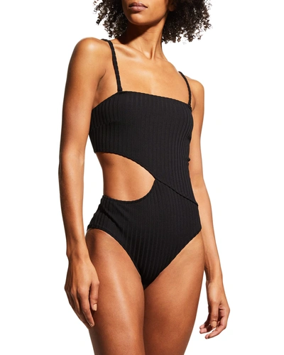 Shop Solid & Striped The Cameron Bandeau One-piece Swimsuit In Solid Rib Blackou