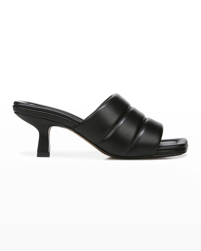 Shop Vince Ceil Leather Slide Heel Sandals In Black