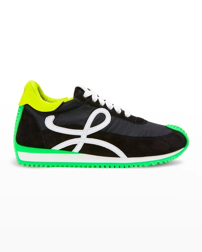 Shop Loewe Flow Colorblock Retro Runner Sneakers In Black Neon Green