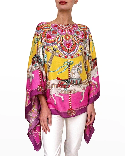 Shop Rani Arabella Carousel-print Cashmere-blend Scarf Poncho In Pink