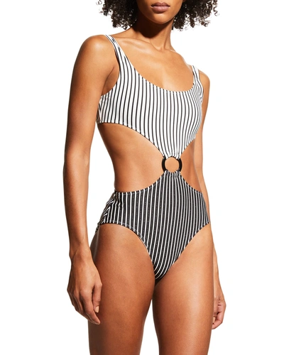 Shop Solid & Striped The Bailey O-ring One-piece Swimsuit In Stripe Combo Blac