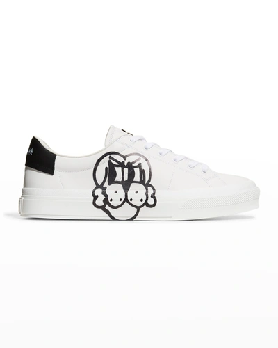 Shop Givenchy X Chito Men's City Court Dog-print Low-top Sneakers In White/black