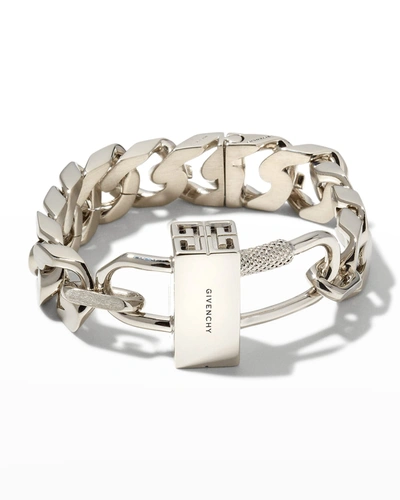 Shop Givenchy G Chain Lock Small Bracelet In Silvery