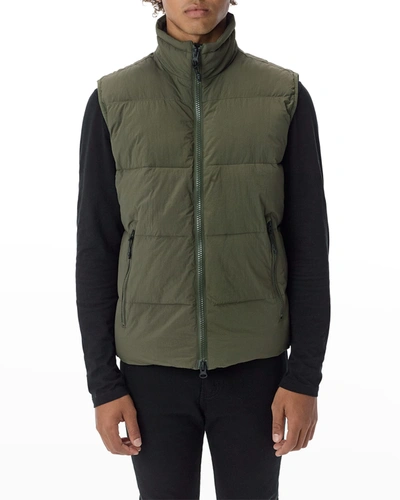 Shop The Very Warm Men's Quilted Funnel-neck Vest In Olive