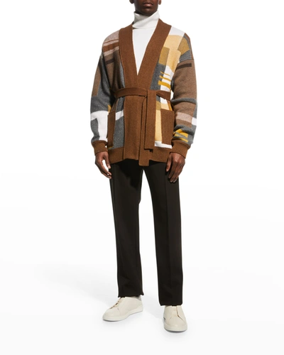 Shop Ermenegildo Zegna Men's Colorblock Shawl Cardigan In Md Brw Fan