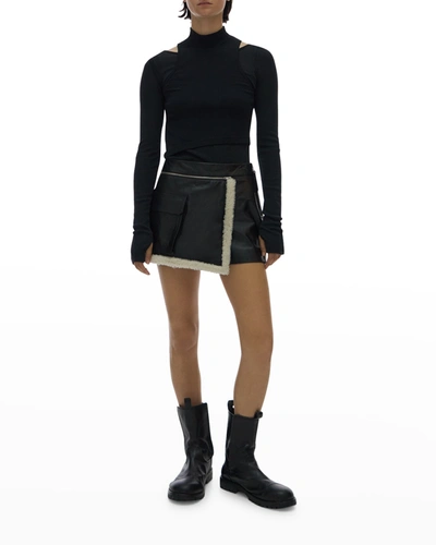 Shop Helmut Lang Ribbed Long-sleeve Cutout Top In Basalt Black
