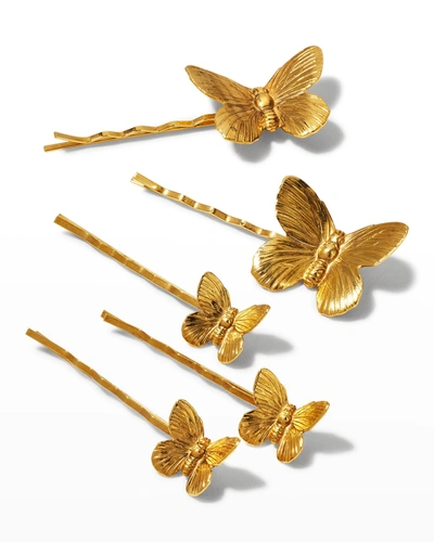 Shop Jennifer Behr Pippa Butterfly Bobby Pins, Set Of 5 In Gold