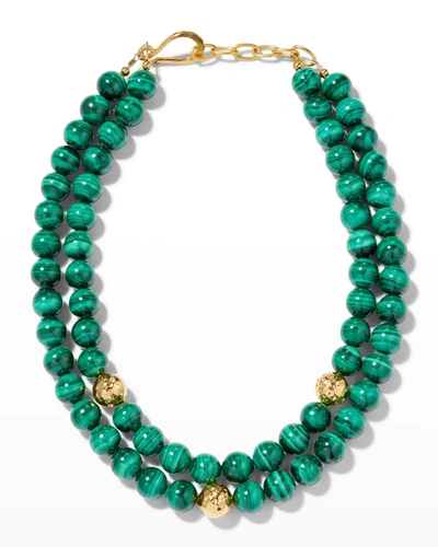 Shop Dina Mackney Large Double-row Malachite Bead Necklace In Gold