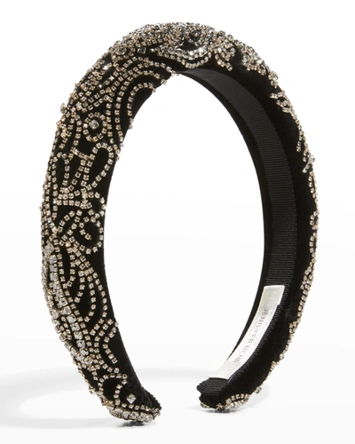 Shop Jennifer Behr Indira Glass Crystal Velvet Headband In Black