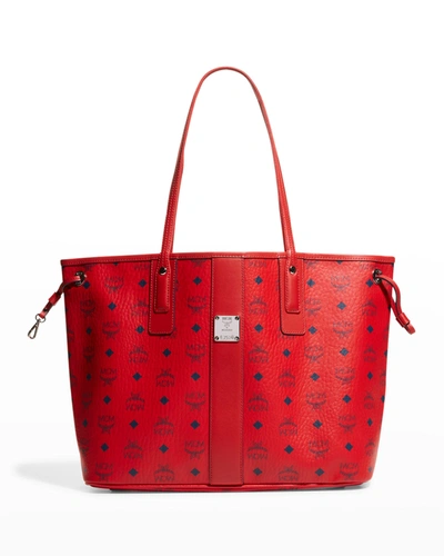 Shop Mcm Liz Reversible Medium Visetos Tote Bag In Candy Red