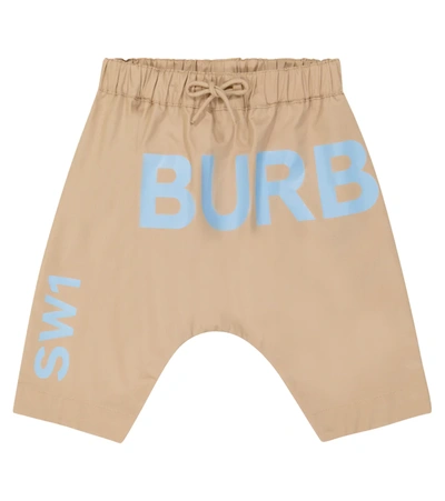 Shop Burberry Baby Horseferry Logo Cotton Twill Shorts In Soft Fawn