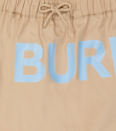 Shop Burberry Baby Horseferry Logo Cotton Twill Shorts In Soft Fawn