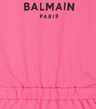 Shop Balmain Logo Cotton Jersey Dress In Fuxia Fluo
