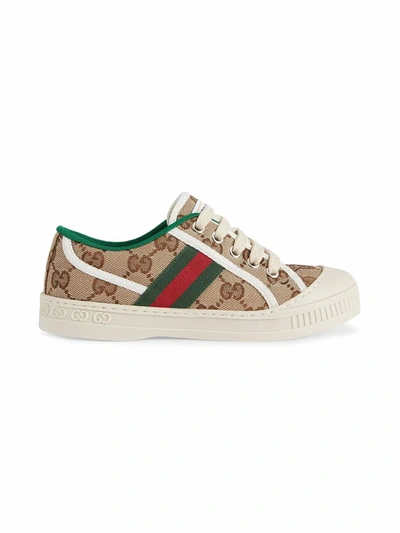 Shop Gucci Boys  Beige Polyester Sneakers