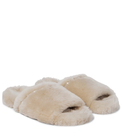 Shop Jimmy Choo Acinda Embellished Shearling Slides In Natural/crystal Mix