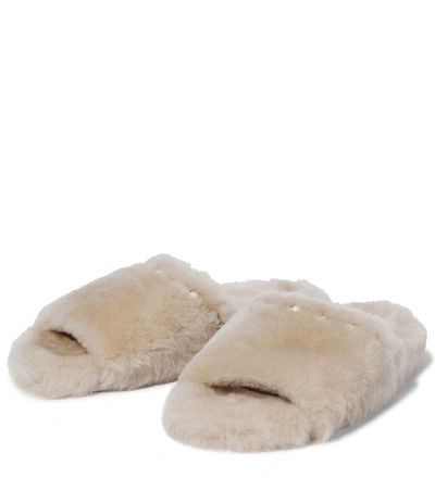 Shop Jimmy Choo Acinda Embellished Shearling Slides In Natural/crystal Mix