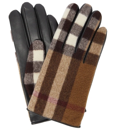 Shop Burberry Vintage Check Wool And Leather Gloves In Birch Brown