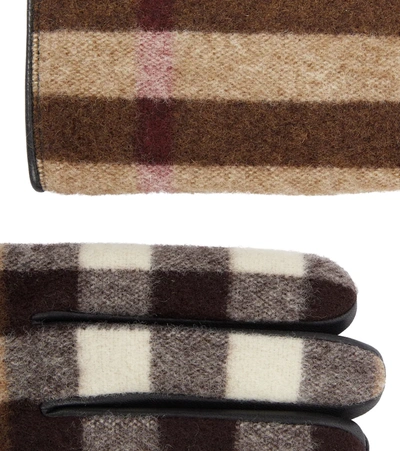 Shop Burberry Vintage Check Wool And Leather Gloves In Birch Brown