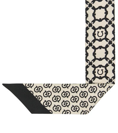 Shop Ferragamo Printed Silk Scarf In Bone/black