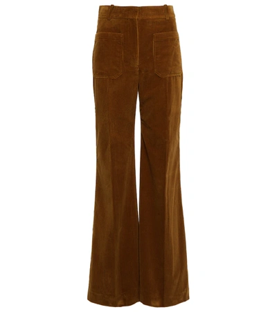 Shop Victoria Beckham Alina Corduroy Wide-leg Pants In Camel