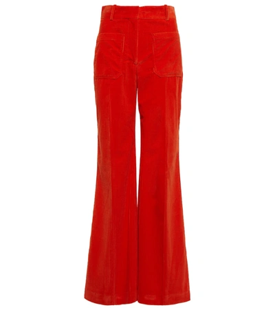 Shop Victoria Beckham Alina Corduroy Wide-leg Pants In Bright Orange
