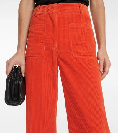 Shop Victoria Beckham Alina Corduroy Wide-leg Pants In Bright Orange
