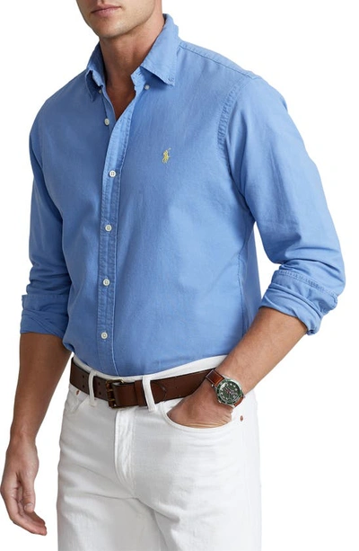 Shop Polo Ralph Lauren Classic Fit Solid Button-down Oxford Shirt In Harbor Island Blue